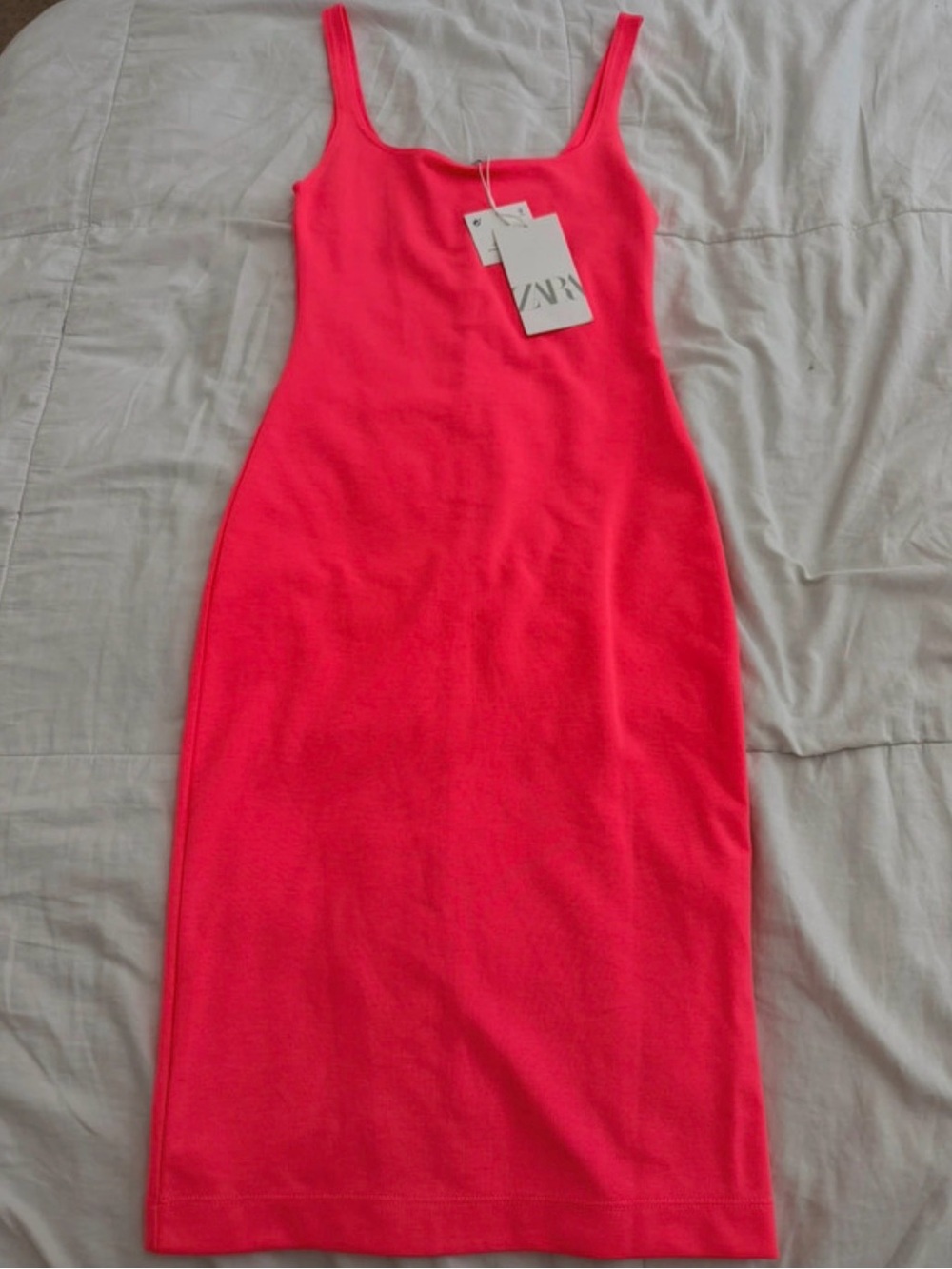 ZARA Neon Pink Tank Midi Dress